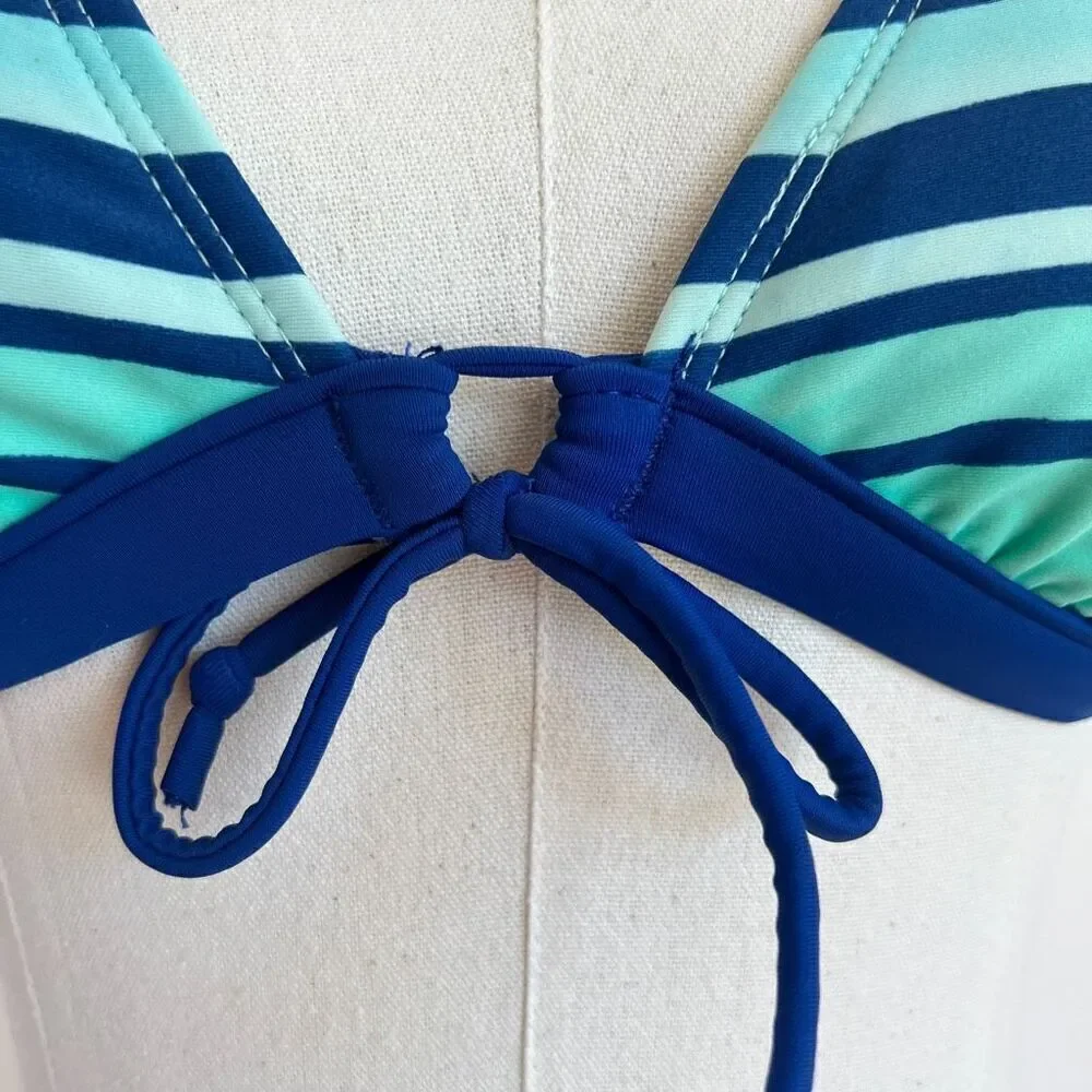 Arizona Jean Company Bikini Top in Blue and Aqua Stripes Size Medium Braided Bac